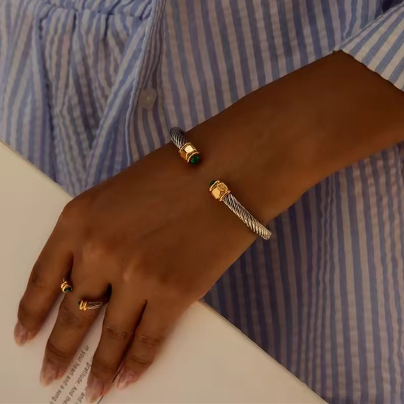 Anthropologie Malachite Stainless Steel Bracelet&Ring Set - Picture 10 of 15